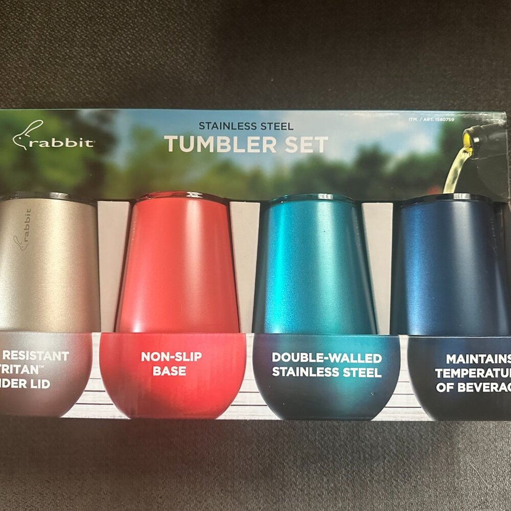 Rabbit Double Wall Stainless Steel 12 oz. Tumbler Set (Set of 4) - NIB